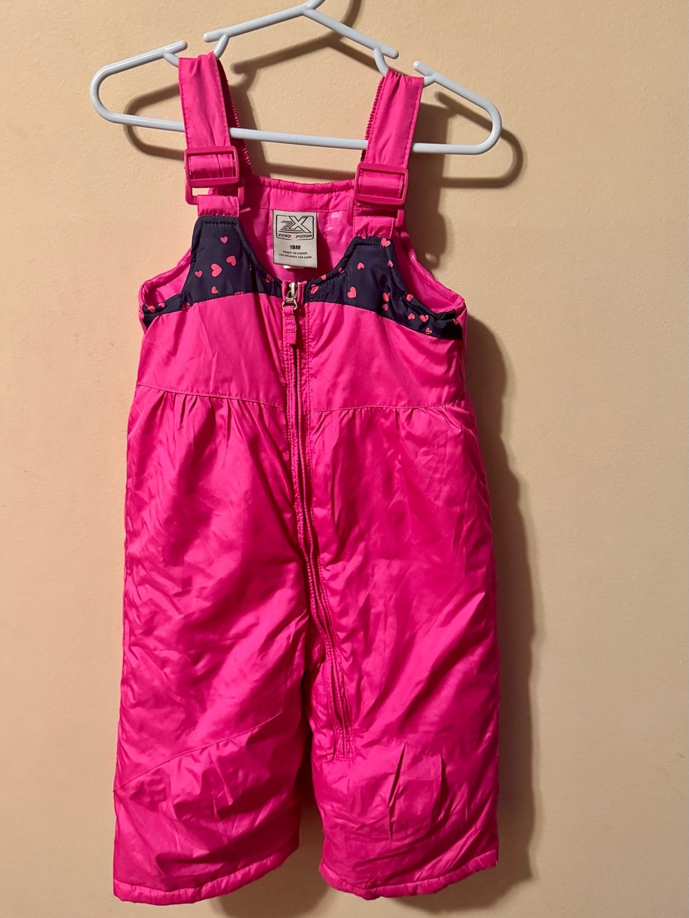 Bright Pink Kids Insulated Snow Overalls with Heart Yoke